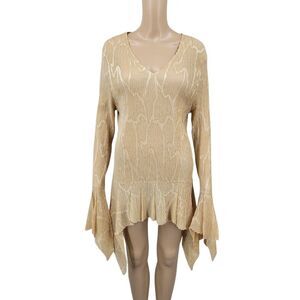 Y2K Fairycore Meets Renaissance Matte Gold Strech Crepe Tunic Top Blouse